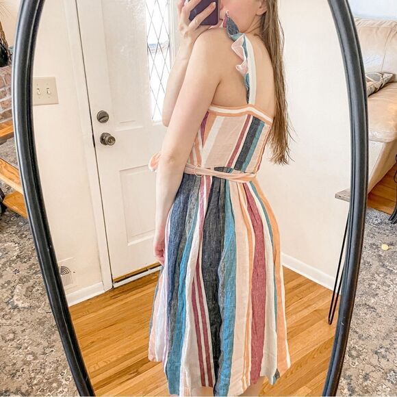 J Crew Button Up Midi Dress Mixed Stripe Linen 4 - Picture 2 of 8